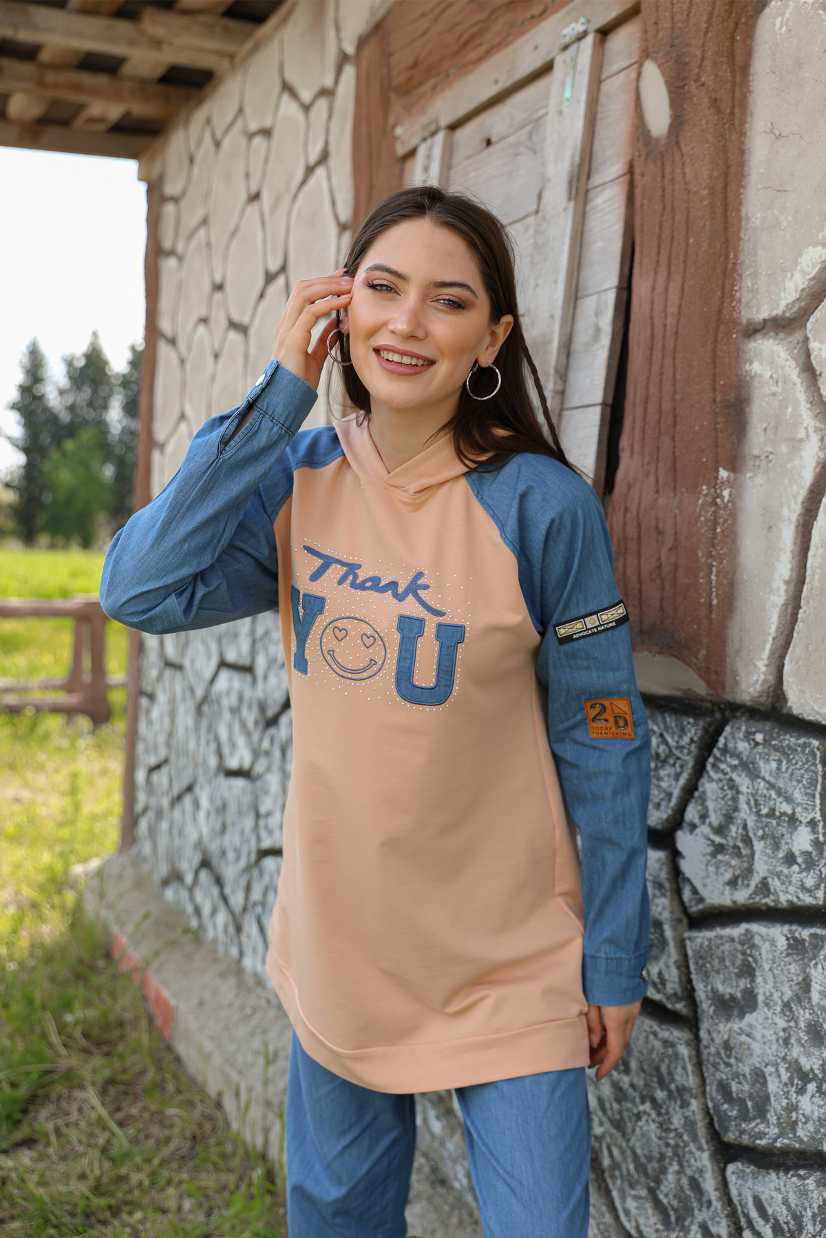 Ensemble 2 Pièces – Lysa – Saumon – Jean – vue 3
