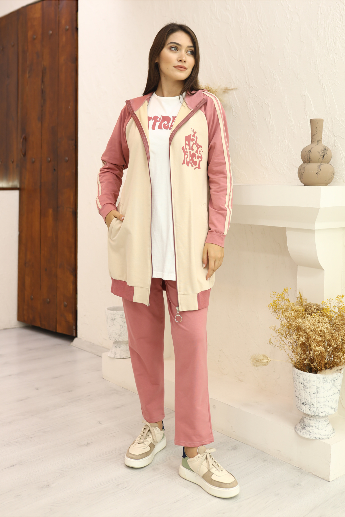 Ensemble 3 pièces Dalia rose, coupe modeste LIBACI