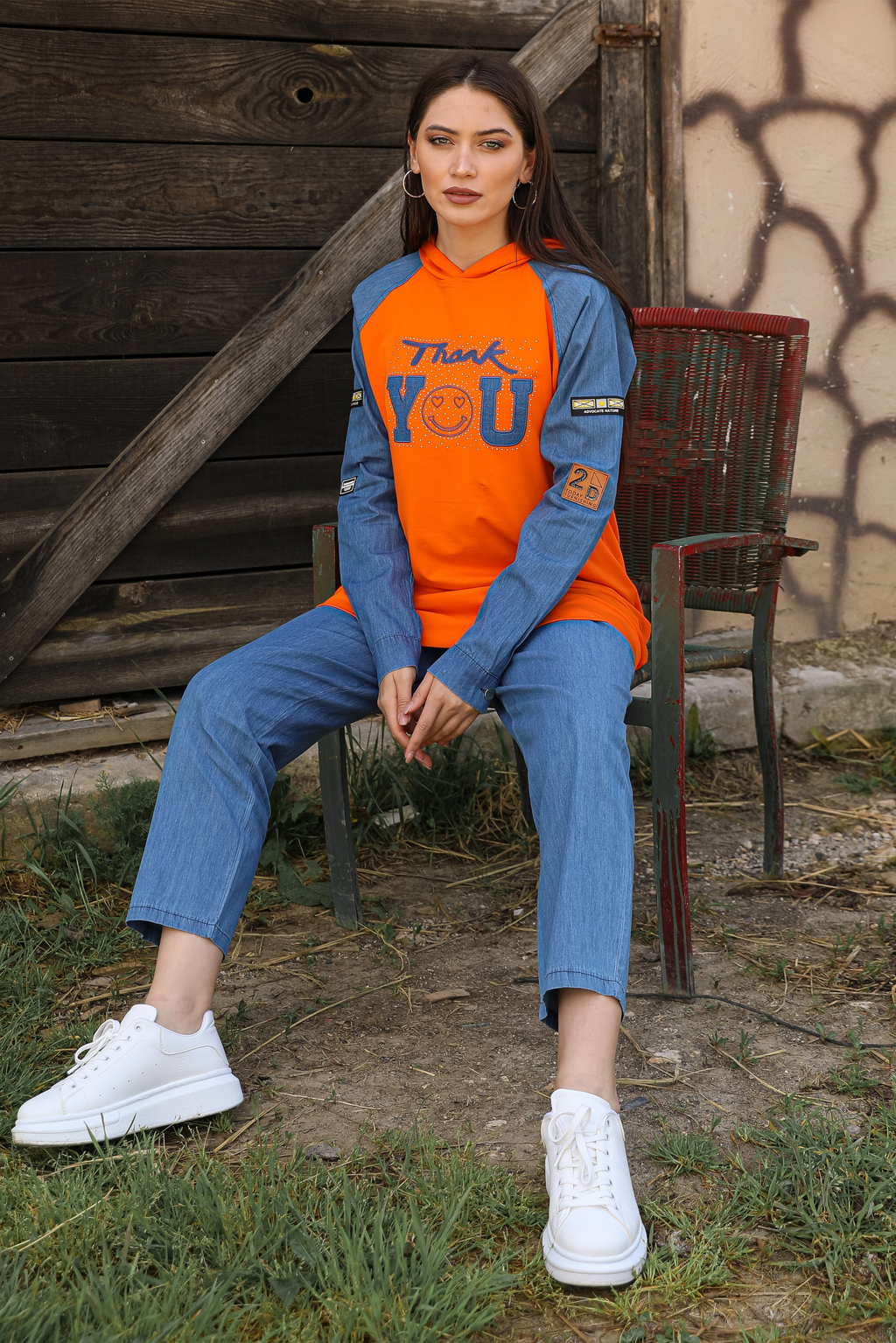 Ensemble 2 Pièces – Lysa – Orange – Jean – vue 2